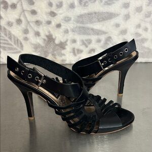 STEVEN STEVE MADDEN Margi Black Leather Strappy heel Sandals sz 7.5